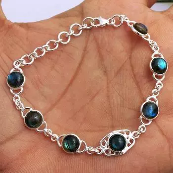 Браслет из лабрадорита из серебра 925 пробы, ювелирные изделия ручной работы синий