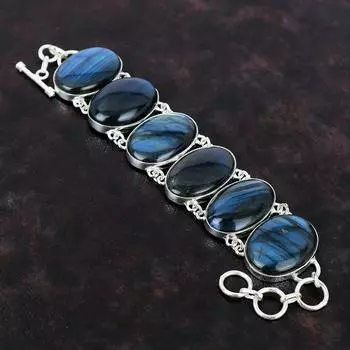 Браслет из лабрадорита Ювелирные изделия из целебного камня Стерлингового серебра 925 пробы Браслет Ювелирные изделия из драгоценных камней Регулируемый браслет-цепочка ручной работы Подарок для невесты
