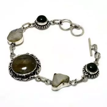 Браслет из лабрадорита с лунным камнем, грубый драгоценный камень 925 пробы, посеребренный, 6–8 дюймов