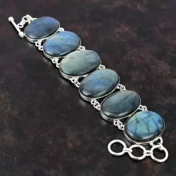 Браслет из лабрадорита Удивительные ювелирные изделия из драгоценных камней Браслет из стерлингового серебра 925 пробы Регулируемый браслет-цепочка Подарок для женщин Стильные украшения ручной работы