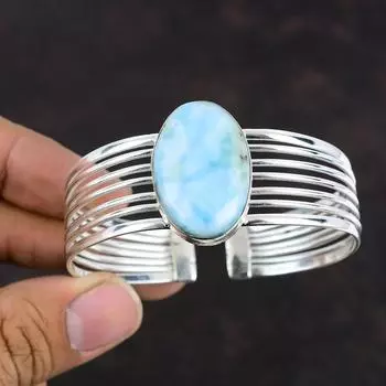 Браслет из ларимара, браслет ручной работы, настоящие драгоценные камни, браслет-манжета из стерлингового серебра 925 пробы, регулируемый браслет, дизайнерские украшения, подарок для матери