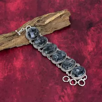 Браслет из ларвикита, серебряный браслет 925 пробы с драгоценными камнями, браслет ручной работы, потрясающие украшения, подарок для нее Adjustable with 8 inches чёрный