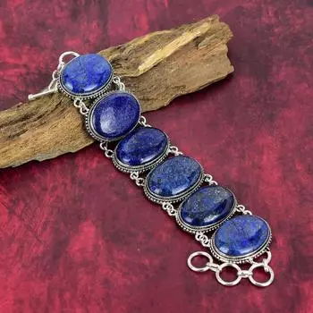 Браслет из лазурита, браслет из стерлингового серебра 925 пробы, элегантный регулируемый браслет-цепочка, ювелирные изделия ручной работы, браслет из драгоценных камней, подарок для женщин 8 Inches With Adjustable синий