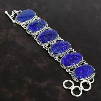Браслет из лазурита, серебряный браслет 925 пробы, регулируемый браслет-цепочка, ювелирные изделия из драгоценных камней, винтажный браслет для подарков, ювелирные изделия ручной работы