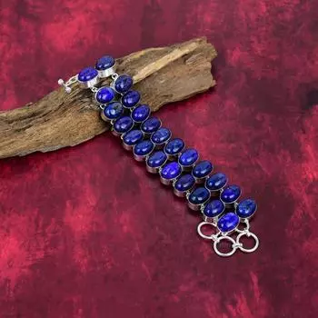 Браслет из лазурита, ювелирные изделия ручной работы, браслет из стерлингового серебра 925 пробы, дизайнерские ювелирные изделия из драгоценных камней, регулируемый браслет-цепочка, подарок для мамы Adjustable with 8 inches синий