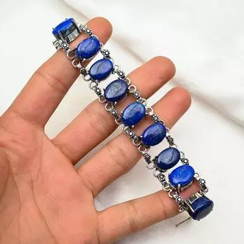 Браслет из лазурита, ювелирные изделия ручной работы, браслет из стерлингового серебра 925 пробы, дизайнерский браслет с драгоценными камнями, подарок для мамы 8 inches with Adjustable синий