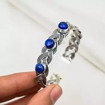 Браслет из лазурита, ювелирные изделия ручной работы, браслет из стерлингового серебра 925 пробы, дизайнерский браслет из драгоценных камней, подарок для мамы Adjustable синий