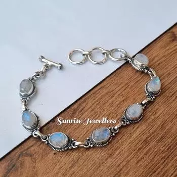 Браслет из лунного камня, браслет ручной работы, браслет из стерлингового камня 925 пробы, ювелирные изделия из лунного камня, регулируемый браслет, браслет из драгоценных камней, серебряный браслет 7-9 белый