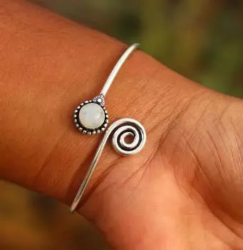 Браслет из лунного камня ручной работы. Витой браслет, браслет-манжета из стерлингового серебра 925 пробы. Регулируемый филигранный браслет Artisan, подарок для нее. 14.05mm-22.33mm белый