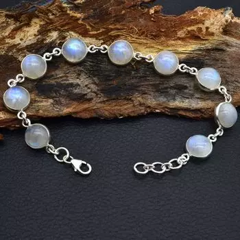 Браслет из лунного камня, серебро 925 пробы, ювелирные изделия ручной работы, подарок для нее, подарок на помолвку, ювелирные изделия из камня, свадебный браслет 7