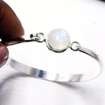 Браслет из лунного камня, ювелирные изделия ручной работы, женский браслет, подарок для нее, рождественский подарок, серебро 925 пробы 7.5 Inch