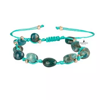 Браслет из макраме с синим апатитом и натуральным камнем натуральной огранки