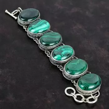 Браслет из малахита, винтажный браслет ручной работы, браслет из стерлингового серебра 925 пробы, малахитовые украшения, регулируемый браслет-цепочка, подарки для папы
