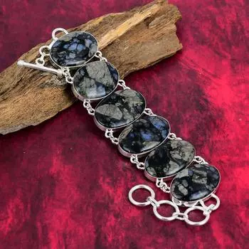 Браслет из марказита, браслет из стерлингового серебра 925 пробы, регулируемые ювелирные изделия-цепочки, браслет из настоящего драгоценного камня, подарок для девочки, удивительный браслет ручной работы 8 Inches With Adjustable чёрный