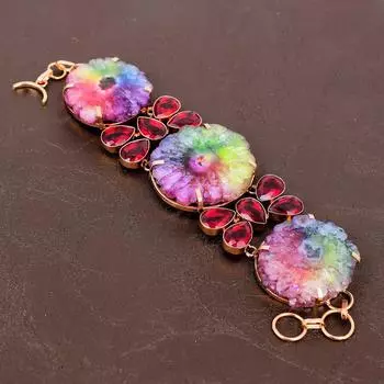 Браслет из меди ручной работы с натуральным солнечным кварцем и рубилитом 7-8 m3n55