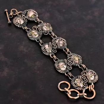 Браслет из медного розового опала Браслет из медной проволоки Регулируемый браслет-цепочка Ювелирные изделия ручной работы из драгоценных камней Подарки на годовщину Медные украшения