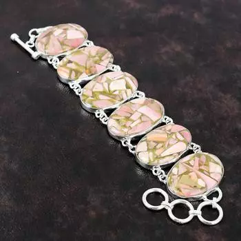 Браслет из медного розового опала, браслет из стерлингового серебра 925 пробы, ювелирные изделия из драгоценных камней, регулируемый браслет-цепочка ручной работы, подарок для женщин, ювелирные изделия из камня по рождению