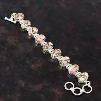 Браслет из медного розового опала. Дизайнерские ювелирные изделия из драгоценных камней. Браслет из стерлингового серебра 925 пробы. Браслет ручной работы. Регулируемый браслет-цепочка. Подарок для матери. Adjustable