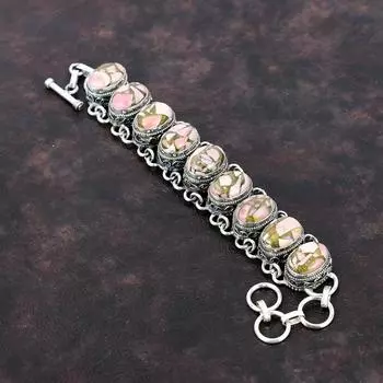 Браслет из медного розового опала, винтажные ювелирные изделия ручной работы, браслет из стерлингового серебра 925 пробы, браслет из драгоценных камней, регулируемый браслет-цепочка, подарок для невесты