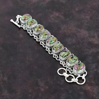 Браслет из медного рубина с цоизитом, браслет из стерлингового серебра 925 пробы, ювелирные изделия из драгоценных камней, регулируемый браслет-цепочка, винтажные ювелирные изделия ручной работы, подарок для женщин