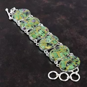 Браслет из медного рубина с цоизитом, браслет из стерлингового серебра 925 пробы, регулируемый браслет-цепочка, ювелирные изделия из драгоценных камней, подарок для него, дизайнерский браслет ручной работы