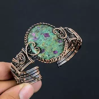Браслет из медной проволоки Ruby Zoisite Lab-Created Handmade Wrap Bangle F7r16
