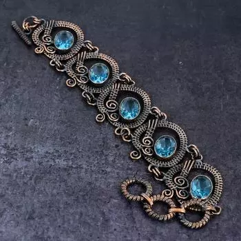 Браслет из медной проволоки ручной работы с натуральным швейцарским голубым топазом 7-8 дюймов Q1K48