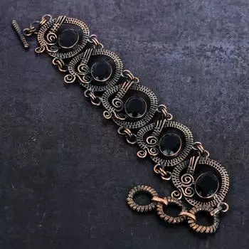 Браслет из медной проволоки ручной работы с натуральным черным камнем шпинелью 7-8 дюймов U3m48