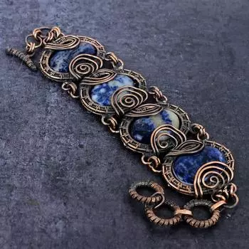 Браслет из медной проволоки ручной работы с натуральным содалитом 7-8 дюймов R2G27