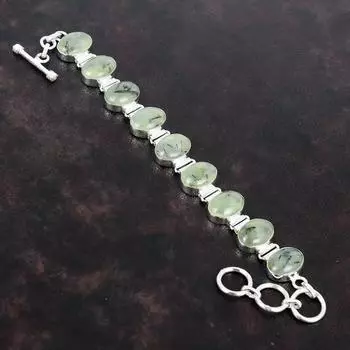 Браслет из мха пренита, браслет из натурального драгоценного камня, ювелирные изделия ручной работы в стиле бохо, браслет из стерлингового серебра 925 пробы, регулируемый браслет-цепочка, подарки для нее