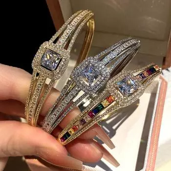 Браслет из микро-инкрустированного циркония для женщин, модный и высококачественный, ажурный геометрический браслет-конфета 17CM