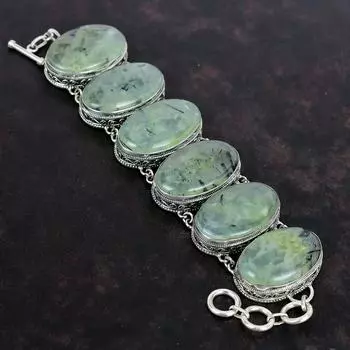 Браслет из мохового пренита, браслет из стерлингового серебра 925 пробы, винтажный браслет из драгоценных камней, регулируемый браслет-цепочка, браслет ручной работы, подарок на помолвку