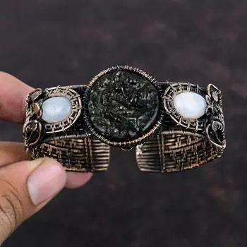 Браслет из молдавита, медная проволока, регулируемый браслет-манжета, браслет ручной работы из лунного камня, медные ювелирные изделия, браслет-манжета из драгоценных камней, подарок для женщин