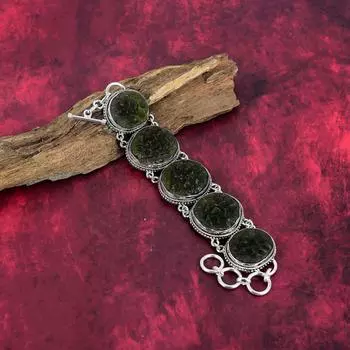 Браслет из молдавита, ювелирные изделия из цельного серебра 925 пробы, браслет с драгоценными камнями, подарок для нее, изящные ювелирные изделия ручной работы Adjustable With 8 Inches зелёный