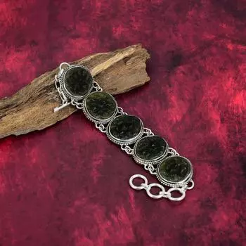 Браслет из молдавита, ювелирные изделия из цельного серебра 925 пробы, браслет с драгоценными камнями, подарок для нее, изящные ювелирные изделия ручной работы Adjustable With 8 Inches зелёный