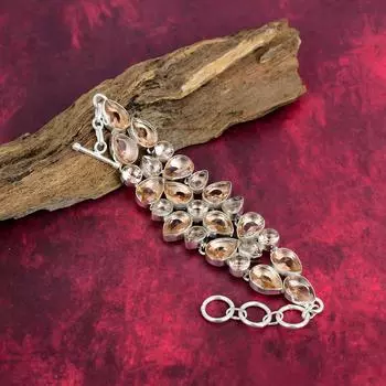 Браслет из морганита, браслет ручной работы из цельного серебра 925 пробы с драгоценными камнями, старинные ювелирные изделия, регулируемый браслет-цепочка, подарок на помолвку Adjustable With 8 Inches оранжевый