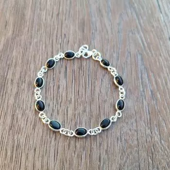 Браслет из настоящего черного оникса, Серебряный браслет из черного оникса, Браслет из черного оникса, Браслет в стиле бохо, Браслет из стерлингового серебра 92,5 пробы, Богемные украшения Free Size чёрный