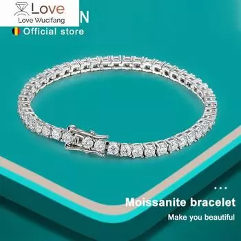 Браслет из настоящего муассанита для женщин из стерлингового серебра 925 пробы с бриллиантами 4 мм, цепочки с сертификатом GRA, ювелирные украшения 23cm