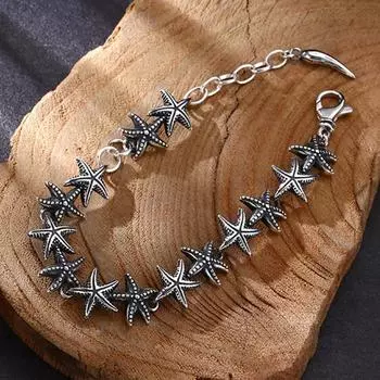 Браслет из настоящего стерлингового серебра 925 пробы для мужчин и женщин, цепочка в виде морской звезды, винтажные ювелирные изделия, новинка 2024 года, бесплатная доставка, доставка B30 size-1