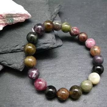 Браслет из настоящего турмалина «Арбуз» двухцветный ~ 7 дюймов ~ 10 мм круглые бусины 10MM