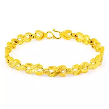 Браслет из настоящего золота 24 К Позолота Цветочный браслет Позолоченный Для Жен. Свадебные украшения Подарки 19CM золотой