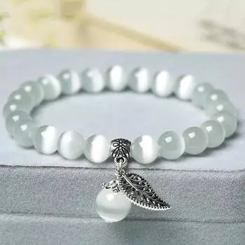 Браслет из натурального агата с кошачьим глазом для женщин, браслет из бисера, эстетические браслеты, ювелирные изделия белый