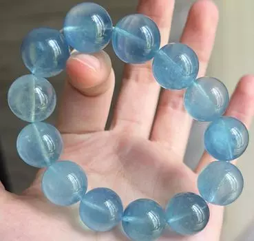 Браслет из натурального аквамарина, ювелирное украшение в подарок для женщин 16mm светло-синий