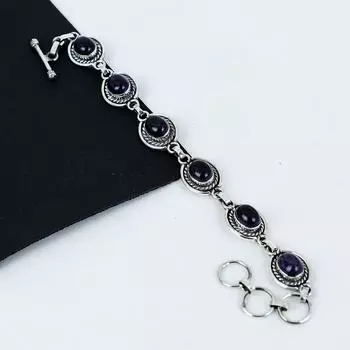 Браслет из натурального аметиста ручной работы из стерлингового серебра 925 пробы, браслет из аметиста для жены, браслет унисекс, праздничный подарок 8 фиолетовый