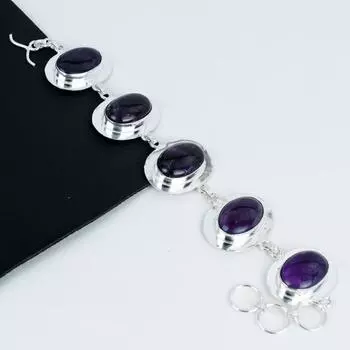 Браслет из натурального аметиста ручной работы из стерлингового серебра 925 пробы, браслет с аметистом для жены, браслет унисекс, подарки на помолвку 8 фиолетовый