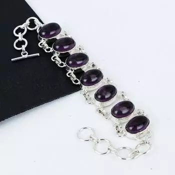 Браслет из натурального аметиста, стерлингового серебра 925 пробы, браслет из аметиста для жены, браслет унисекс, подарок на помолвку 8 фиолетовый