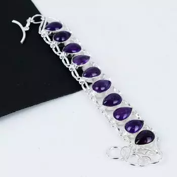 Браслет из натурального аметиста, стерлингового серебра 925 пробы, браслет из аметиста для жены, браслет унисекс, подарок на вечеринку 8 фиолетовый