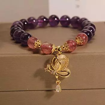 Браслет из натурального аметиста, женский цирконий, подвеска «Любовь», бусины, винтажные браслеты-нитки, браслеты для сестры, студента, фестиваль, ювелирное изделие, подарок