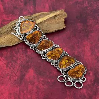Браслет из натурального балтийского янтаря, браслет из стерлингового серебра 925 пробы, регулируемый браслет-цепочка, ювелирные изделия ручной работы, подарок для нее 8 Inches With Adjustable оранжевый