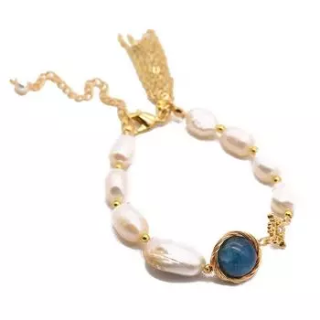 Браслет из натурального барочного жемчуга и голубых кристаллов, винтажный браслет с кисточками, уникальные аксессуары высокого класса.